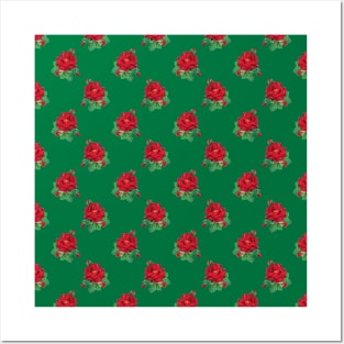 Red vintage roses on deep green Posters and Art